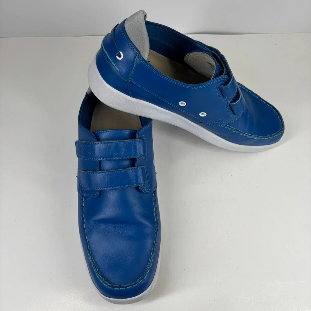 CLAE Cousteau Men's 12 Royal Blue Leather Double-Strap Moc-Toe Boat Shoe Sneaker